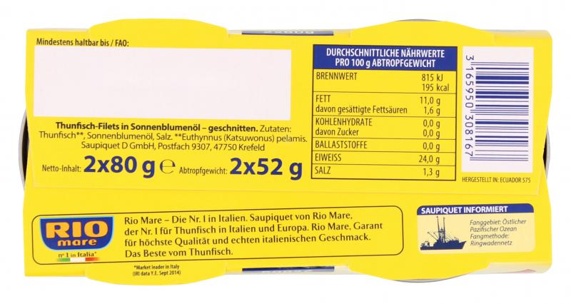 Saupiquet Rio Mare Thunfisch-Filets in Sonnenblumenöl