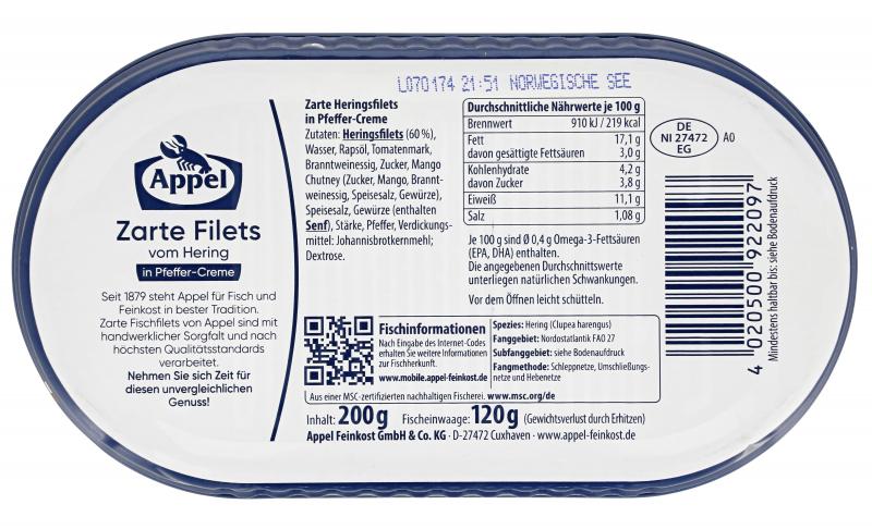 Appel Zarte Filets vom Hering in Pfeffer-Creme