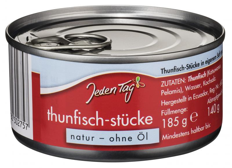 Jeden Tag Thunfisch-Stücke in eigenem Saft und Aufguss