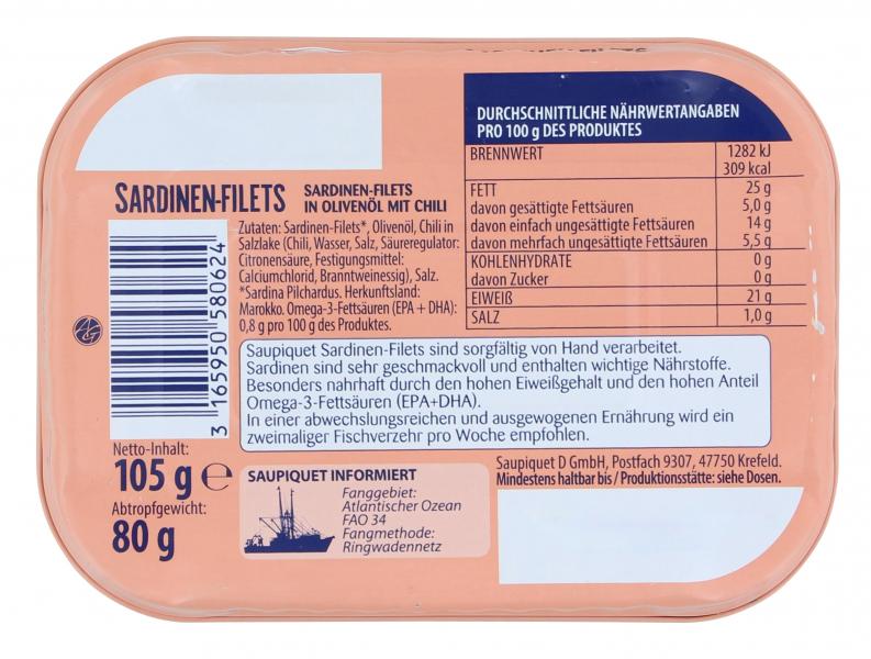 Saupiquet Sardinen-Filets in Olivenöl mit Chili