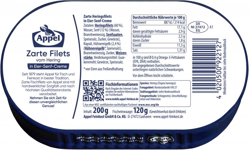 Appel Zarte Filets vom Hering in Eier-Senf-Creme