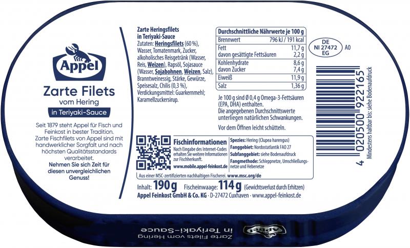 Appel Zarte Filets vom Hering in Teriyaki-Sauce