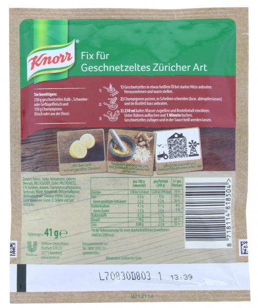 Knorr Fix Geschnetzeltes Züricher Art