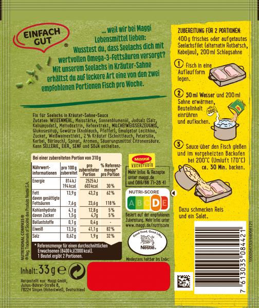 Maggi Fix für Seelachs in Kräuter-Sahne