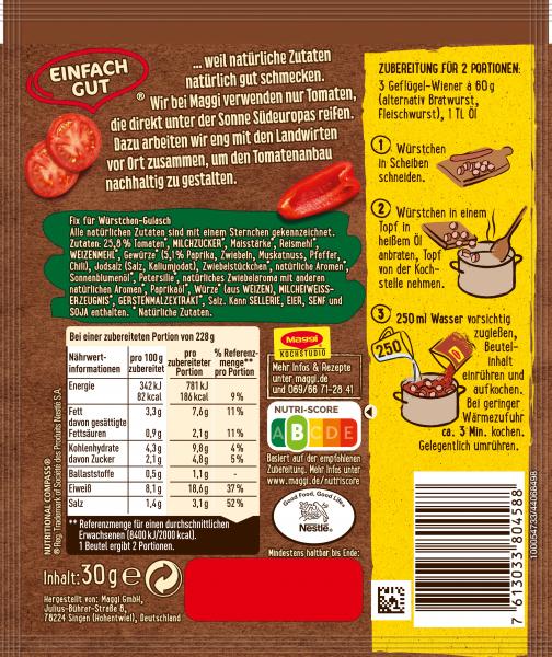 Maggi Idee für Würstchen Gulasch