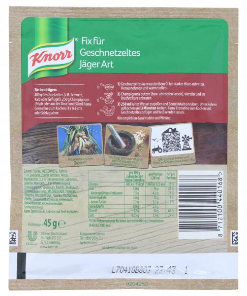 Knorr Fix Geschnetzeltes Jäger Art