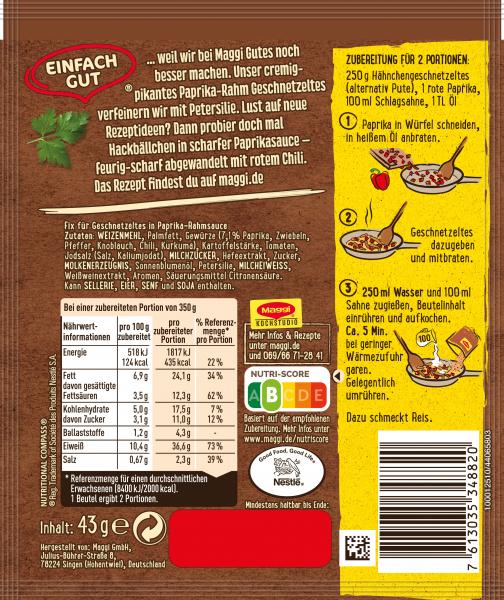 Maggi Idee für Paprika-Rahm Geschnetzeltes