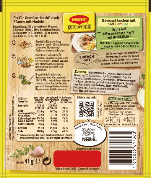 Maggi fix & frisch Broccoli Pasta mit Hackfleisch, Beutel, ergibt 4 Port.