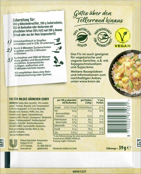 Knorr Fix Mildes Hähnchen Curry