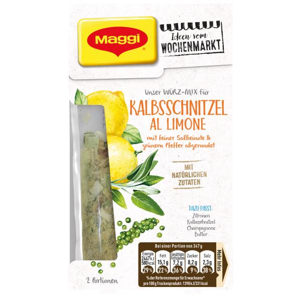 Maggi Würz-Mix für Kalbsschnitzel al Limone, mit feiner Salbeinote und grünem Pfeffer