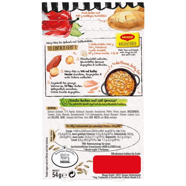 Maggi Würz-Mix für Süßkartoffel-Puten-Gulasch mit Kreuzkümmel und Paprika 