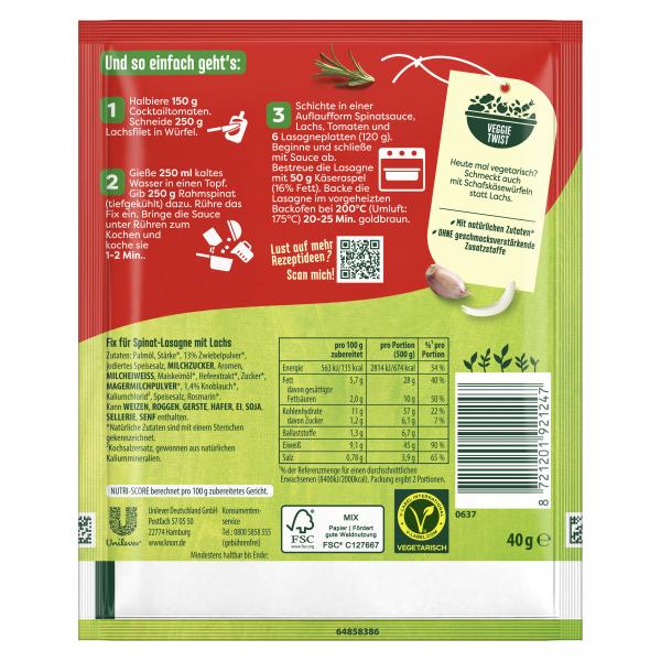 Knorr Fix Spinat Lachs Lasagne