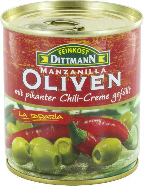 Feinkost Dittmann Spanische grüne Oliven gefüllt mit Chili-Creme