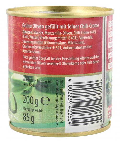 Feinkost Dittmann Spanische grüne Oliven gefüllt mit Chili-Creme