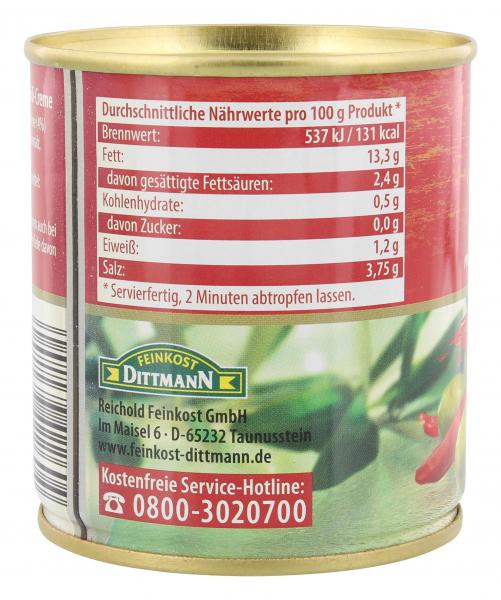 Feinkost Dittmann Spanische grüne Oliven gefüllt mit Chili-Creme