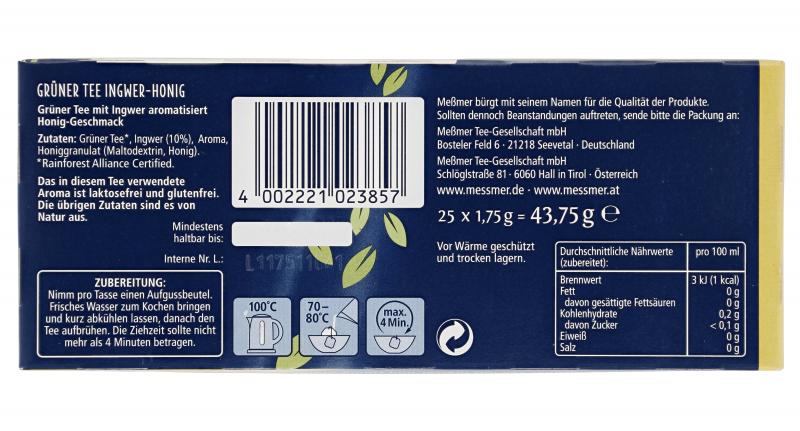 Meßmer Grüner Tee Ingwer-Honig