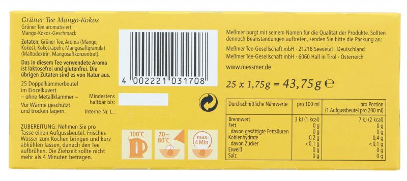 Meßmer Grüner Tee Mango-Kokos