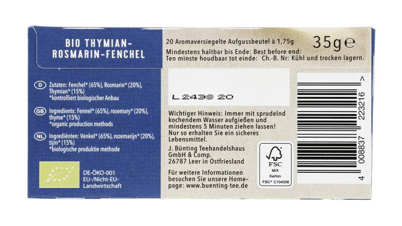 Bünting Tee Bio Thymian-Rosmarin-Fenchel