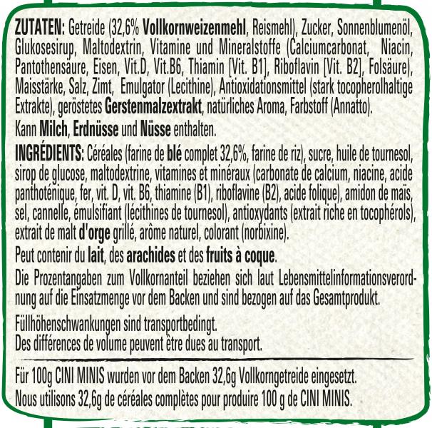 Nestlé Cini Minis, Cerealien mit Zimtgeschmack und Vollkorn