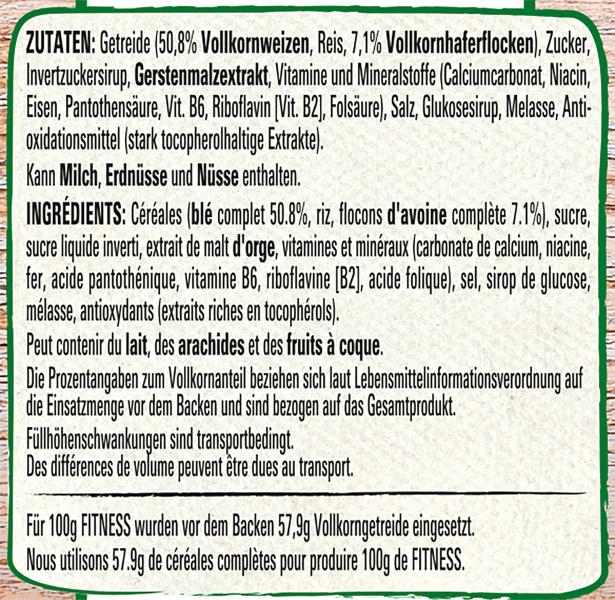 Nestlé Fitness, Frühstückscerealien mit% Vollkorn