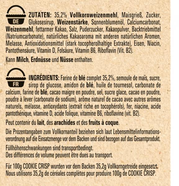 Nestlé Cookie Crisp, Cerealien mit Vollkorn in Keksform als Kinderfrühstück