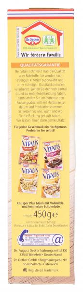 Dr. Oetker Vitalis Knuspermüsli Plus Double Chocolate
