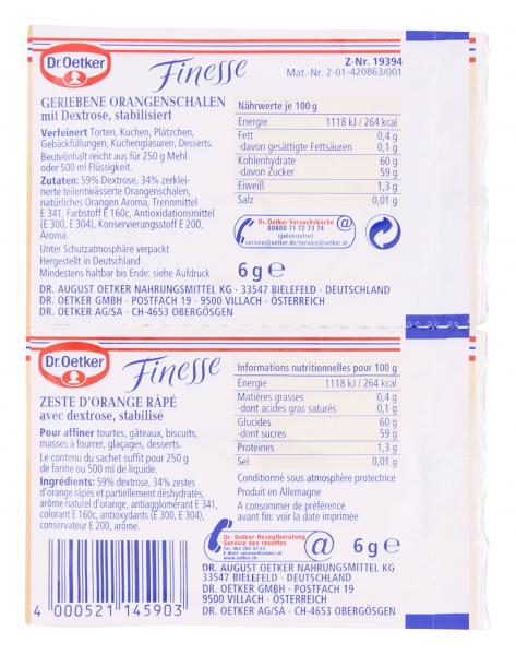 Dr. Oetker Finesse Geriebene Orangenschale