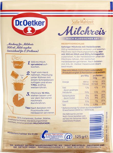 Dr. Oetker Süße Mahlzeit Milchreis nach klassischer Art