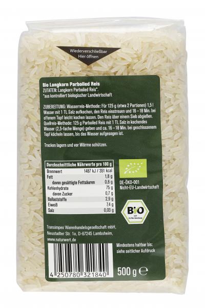 NaturWert Bio Langkorn Reis Parboiled