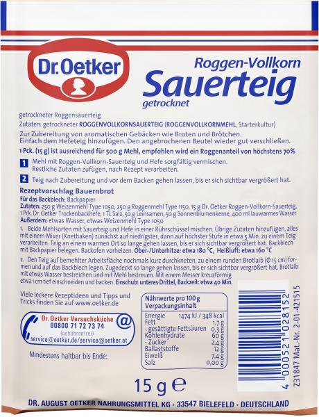 Dr. Oetker Roggen-Vollkorn Sauerteig getrocknet