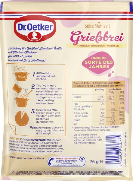 Dr. Oetker Süße Mahlzeit Grießbrei Himbeer Bourbon-Vanille  Sorte des Jahres
