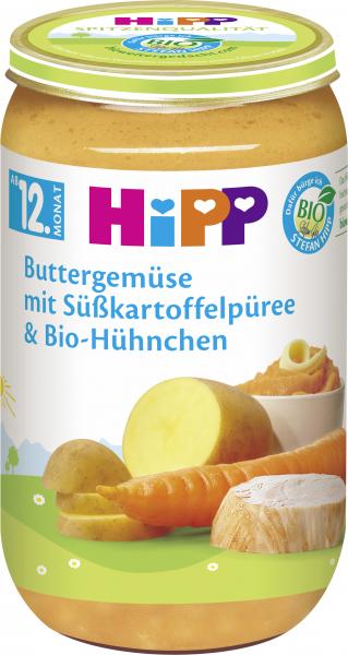 Hipp Buttergemüse mit Süßkartoffelpüree und Bio-Hühnchen