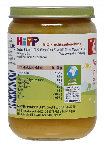 Hipp Mango-Maracuja in Birne-Apfel