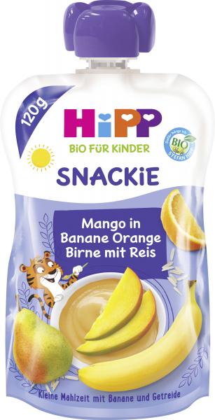 Hipp Bio Snackie Quetschbeutel Mango in Banane-Orange-Birne mit Reis