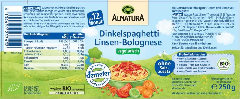 Alnatura Dinkelspaghetti Linsen-Bolognese