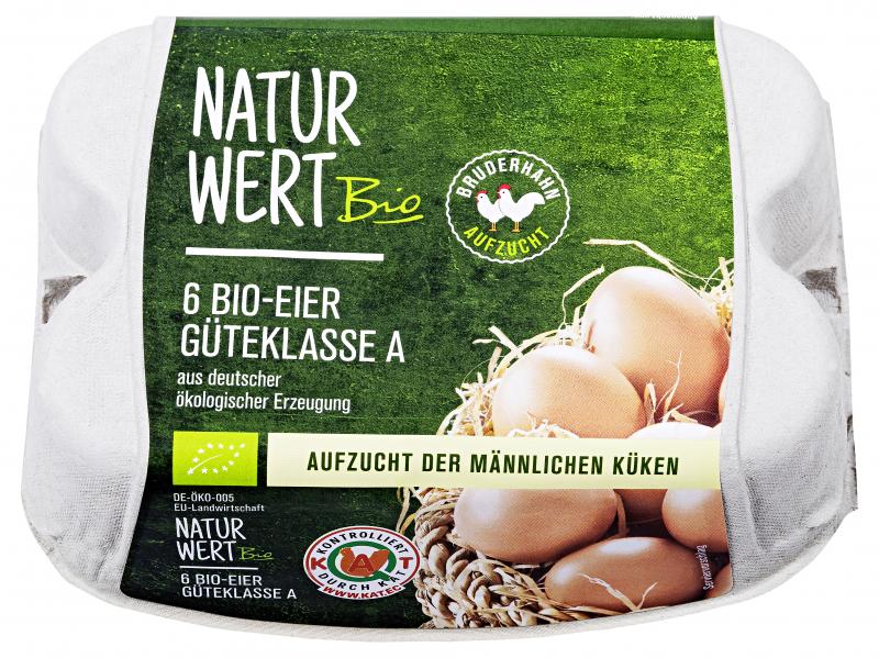 NaturWert Bio Eier Bruderhahn Aufzucht Güteklasse A Größe M/L