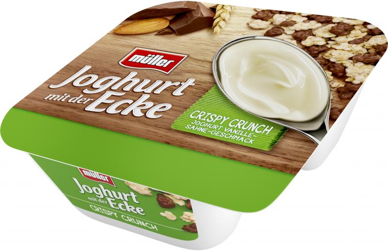 Müller Joghurt mit der Ecke Knusper Crispy Crunch & Joghurt-Vanille-Sahne Geschmack