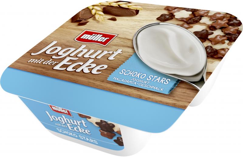 Müller Joghurt mit der Ecke Knusper Schoko Stars & Joghurt Macadamia