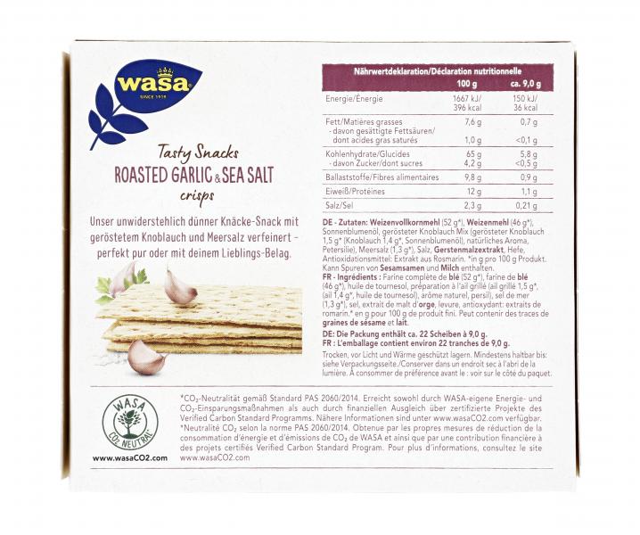 Wasa Knäckebrot Tasty Snacks Crisps Roasted Garlic & Sea Salt