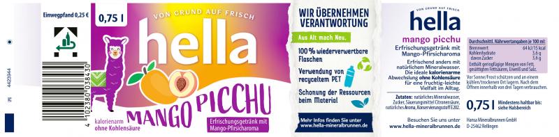 Hella Erfrischungsgetränk Mango Picchu (Einweg)