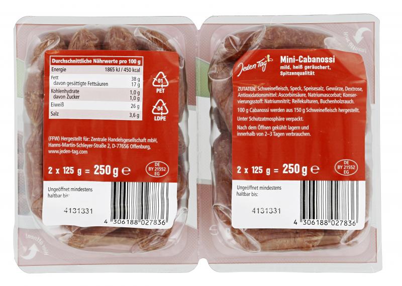 Jeden Tag Mini Cabanossi mild heißgeräuchert