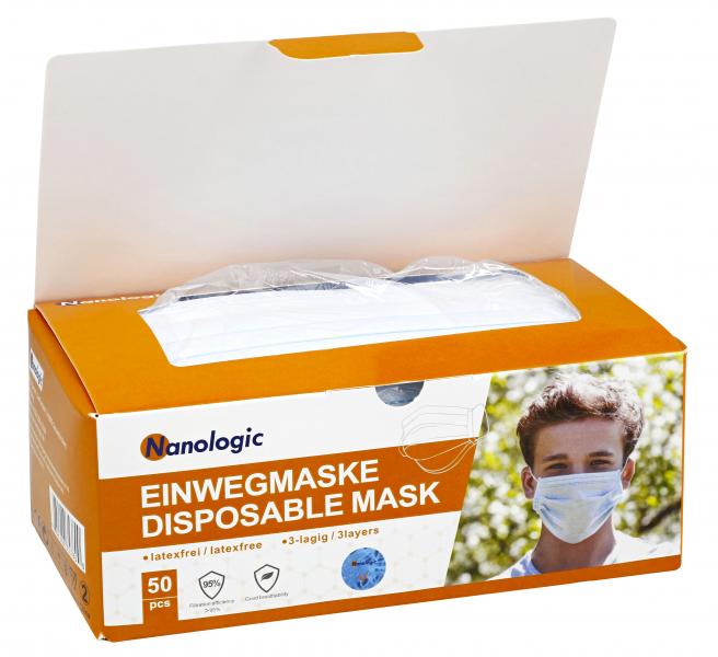 Nanologic Einwegmasken 3-lagig, 50 Stk.