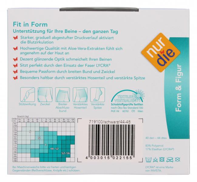 nur die Fit in Form Strumpfhose 40 den Gr. 44-48 L schwarz