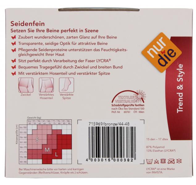 nur die Seidenfein Strumpfhose 15 den Gr. 44-48 L bronze