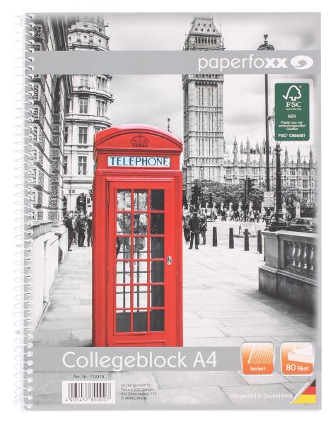 Paperfoxx Collegeblock DIN A4 80 Blatt kariert