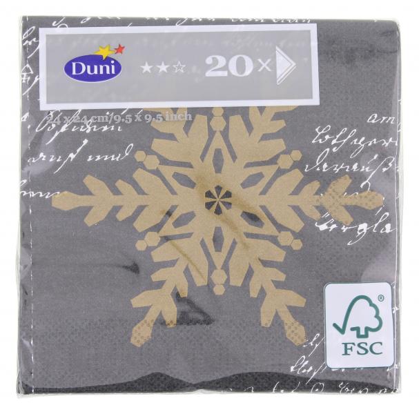 Duni Snowflakes Black Tissue-Servietten 24x24cm