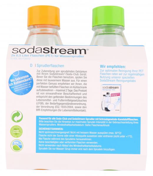 Soda Stream Ersatzflaschen PET Duo-Pack 0,5 Liter grün/orange