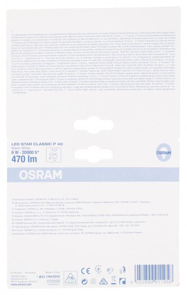 Osram LED Star Classic P40 6W 220-240V E27