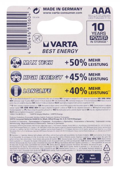 Varta Longlife Alkaline AAA Micro 1,5V