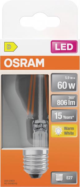 Osram LEDSCLA60 5,9W/827 230V FIL E27 warmweiß